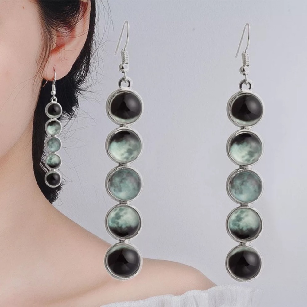 Unique Moon Phase Dangle Space Galaxy Earrings - Picture 5 of 9